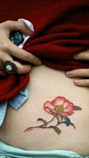 女人腹部精美的花卉纹身图案大全