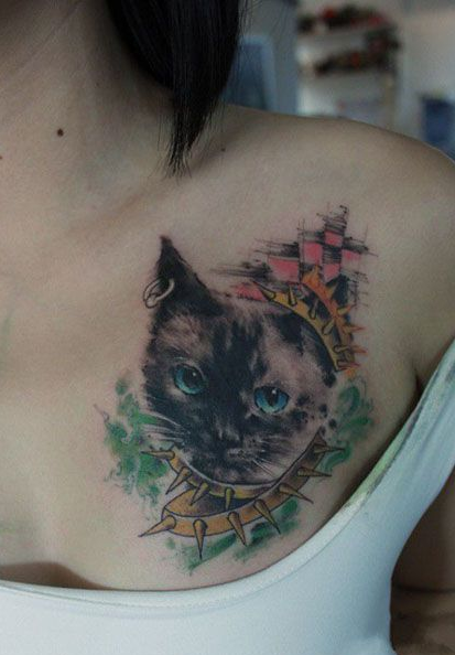 点击大图看下一张：可爱猫咪头像纹身图案大全