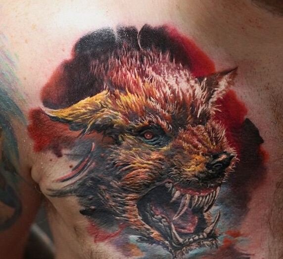 点击大图看下一张：3D狼头纹身图案大全