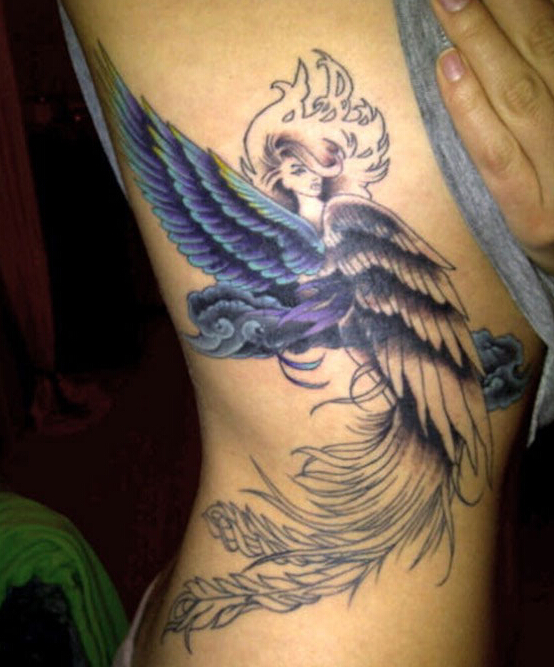 点击大图看下一张：右侧肋骨翅膀天使纹身