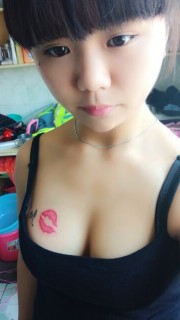 美女胸部的红唇印纹身图案