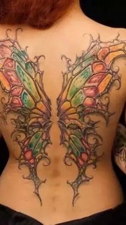女性满背漂亮的蝴蝶翅膀纹身图案