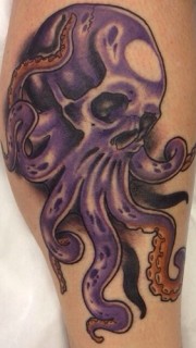 个性的骷髅头章鱼纹身