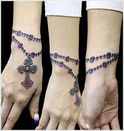 点击大图看下一张：十字架手链纹身图案