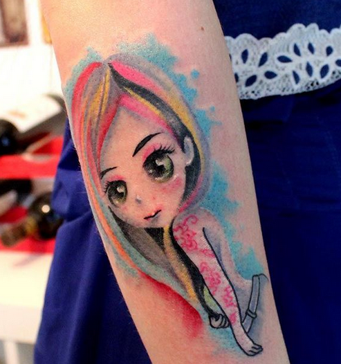 点击大图看下一张：手臂可爱的卡通女孩纹身图案