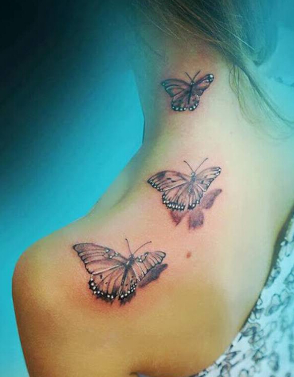 点击大图看下一张：女性披肩3D蝴蝶纹身图案