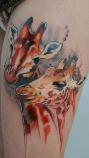 腿部长颈鹿头纹身图案
