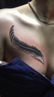 美女性感的胸部3D羽毛纹身