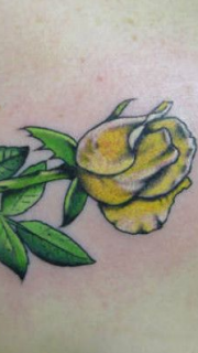 肩背上漂亮的黄色玫瑰纹身图案