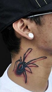帅哥颈部3d蜘蛛纹身图案