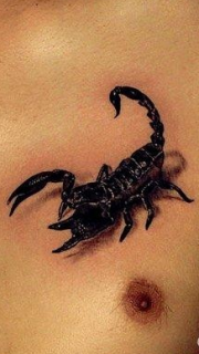 男性胸部逼真的蝎子纹身图案
