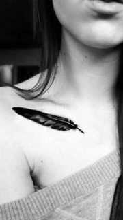 锁骨处漂亮唯美的羽毛纹身