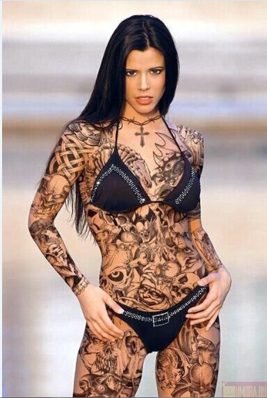 点击大图看下一张：欧美美女全身性感个性纹身图案