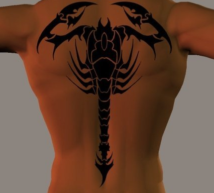 点击大图看下一张：适合肌肉男的后背大蝎子纹身