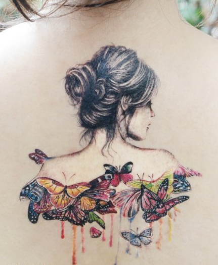 点击大图看下一张：漂亮蝴蝶女孩纹身图案