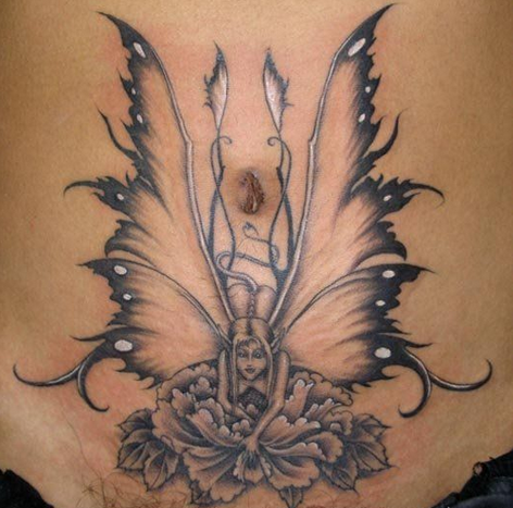 点击大图看下一张：腹部天使精灵纹身图案