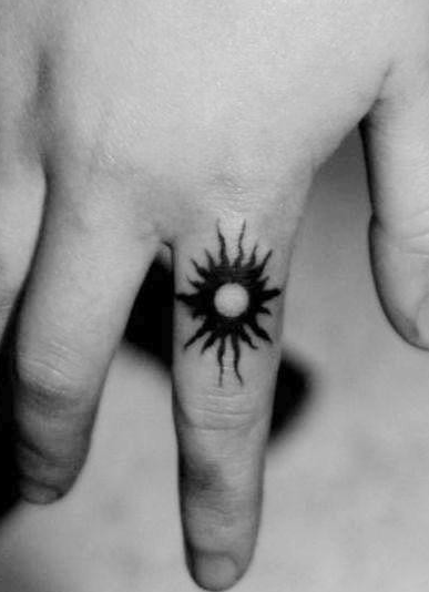 点击大图看下一张：手指图腾太阳纹身图案