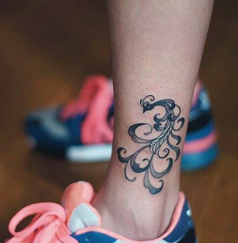 点击大图看下一张：女性脚踝图腾凤凰纹身图案