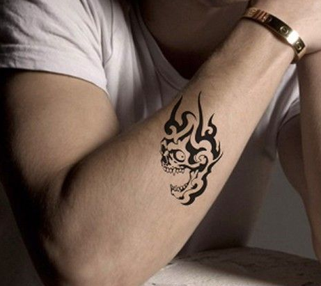 点击大图看下一张：手腕创意骷髅图腾纹身图案