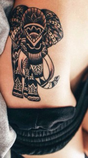 女孩侧腰的性感大象图腾纹身