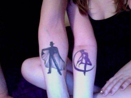 点击大图看下一张：情侣手臂卡通人物纹身图案