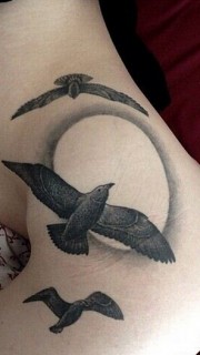 女性性感臀部飞鸟纹身图案