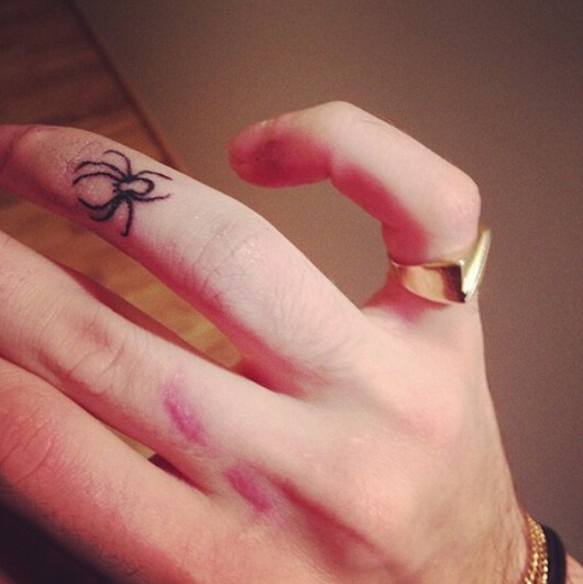 点击大图看下一张：手指上唯美漂亮的蜘蛛纹身