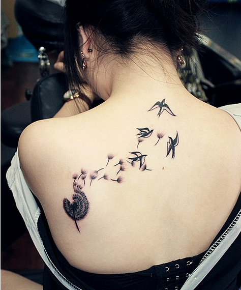 点击大图看下一张：肩膀蒲公英和燕子纹身