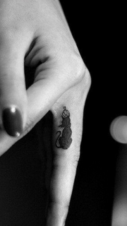 手指可爱小巧的猫咪纹身图片