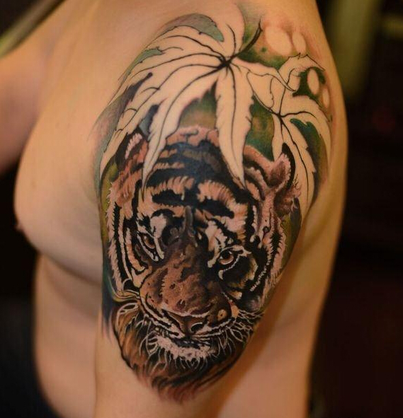 点击大图看下一张：胳膊丛林之虎刺青图片