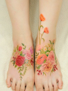 一组非常美观的漂亮花朵纹身刺青