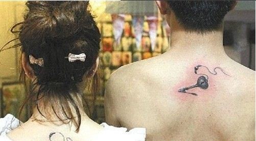 点击大图看下一张：超经典的情侣锁匙钥匙纹身小图案