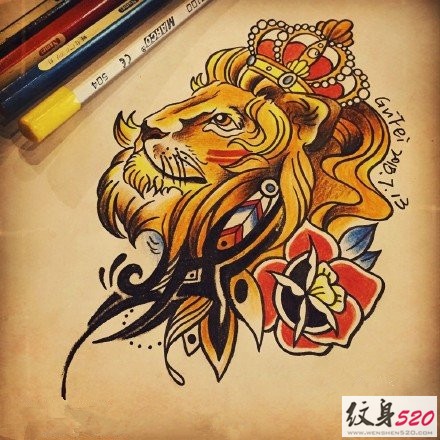 点击大图看下一张：欧美风时尚狮子纹身手稿