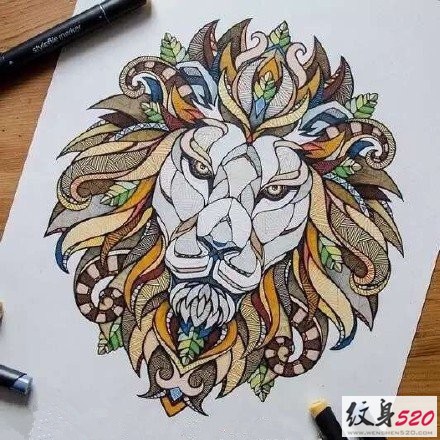点击大图看下一张：欧美风时尚狮子纹身手稿图2