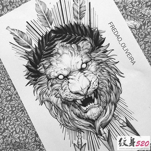 点击大图看下一张：欧美风时尚狮子纹身手稿图3