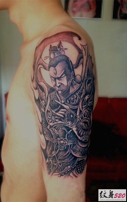 点击大图看下一张：手臂大臂上个性霸气的二郎神杨戬纹身图案图4