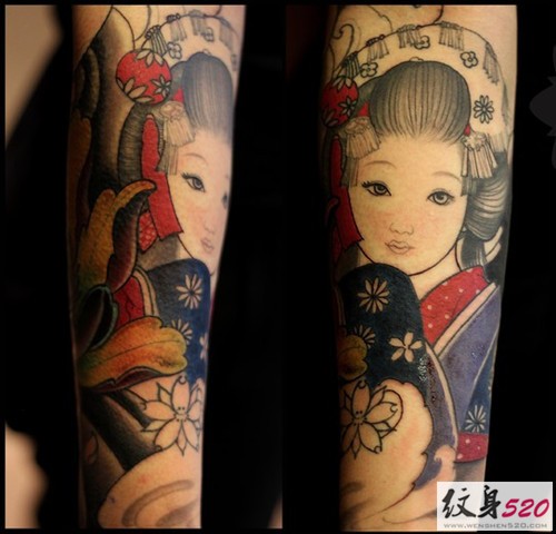点击大图看下一张：传统时尚的日本艺妓纹身大全图7