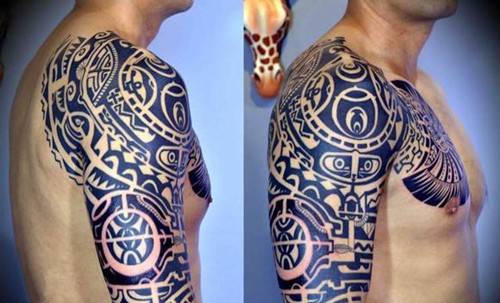 点击大图看下一张：酷炫帅气的玛雅半甲纹身