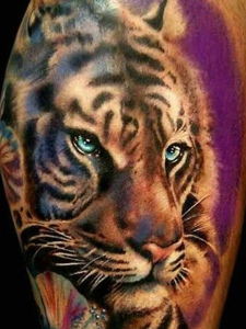 炫酷无比的彩色3d老虎纹身图案