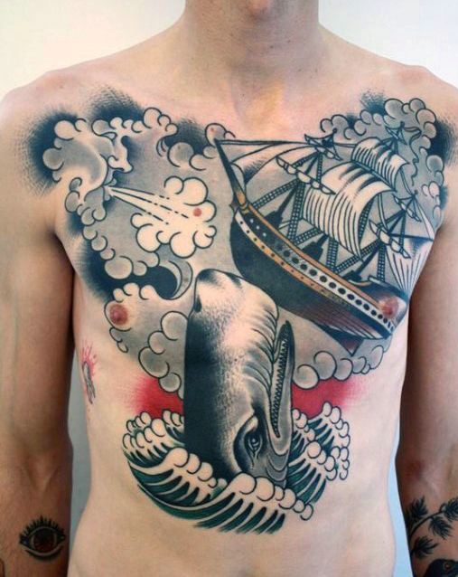 点击大图看下一张：男士胸前霸气无敌的图腾纹身刺青