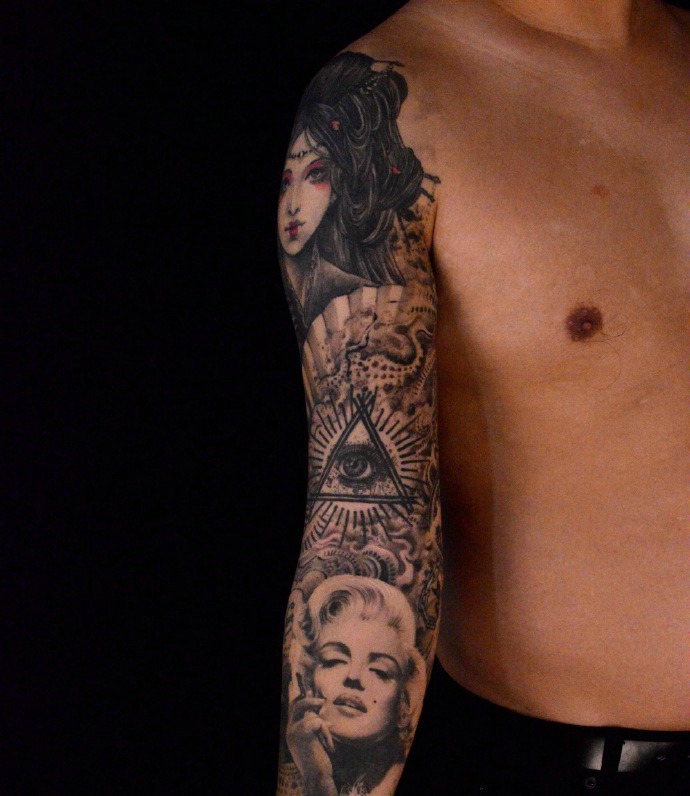 点击大图看下一张：花臂欧美女性肖像纹身刺青