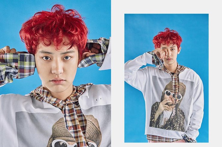 点击大图看下一张：EXO新曲造型刮复古风 灿烈红卷发惹眼