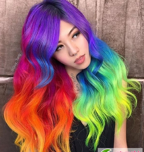 点击大图看下一张：彩虹染发 欧美时尚混搭原宿染发