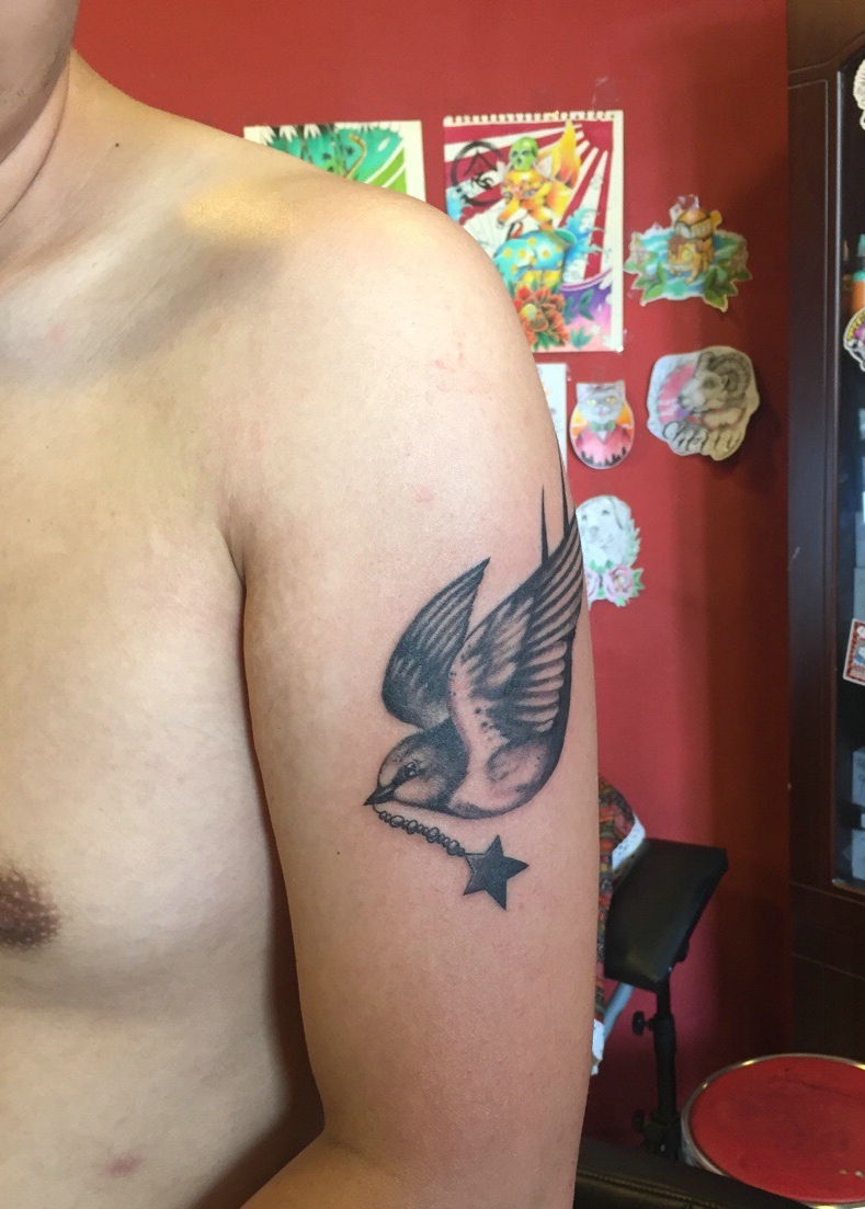 点击大图看下一张：夏季来临的手臂小燕子纹身图案