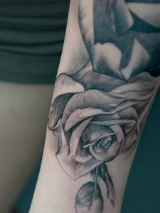 手臂美丽的黑灰玫瑰纹身图案