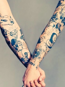 花臂情侣纹身刺青永远都在一起
