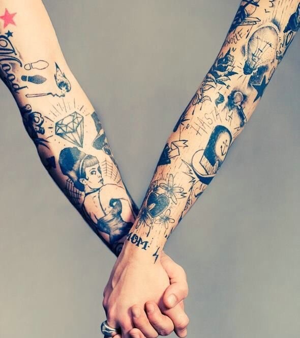 点击大图看下一张：花臂情侣纹身刺青永远都在一起