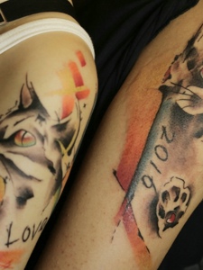 一对情侣花猫手臂纹身刺青