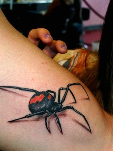 女生手臂3d蜘蛛纹身图案让她狂叫不已