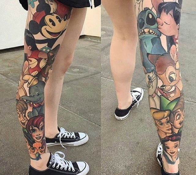 点击大图看下一张：彩色卡通腿部纹身刺青很可爱